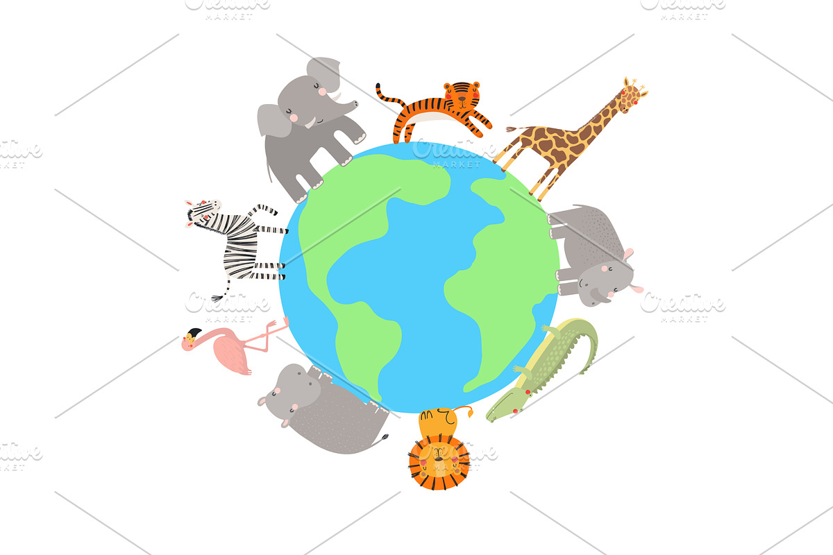 Planet Earth, cute animals walking, an Illustration by sceptical cactus