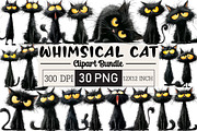 Whimsical Cat Clipart, an Illustration by Black Bird Studio (Thumbnail 1 of 6)