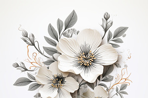 A Beautiful Arrangement Of Three White Art Deco Flowers With Intricate Black Li