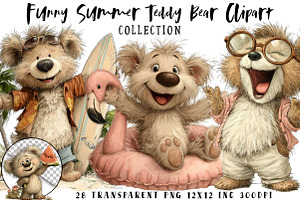 Funny Summer Teddy Bear PNG Clipart, an Illustration by OK Design