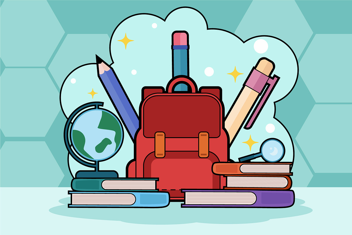 school bag supplies learning tools, an Education Illustration by zyxroun shop