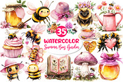 Pink Summer Bees Garden Clipart, an Illustration by Dream Creation (Thumbnail 1 of 4)
