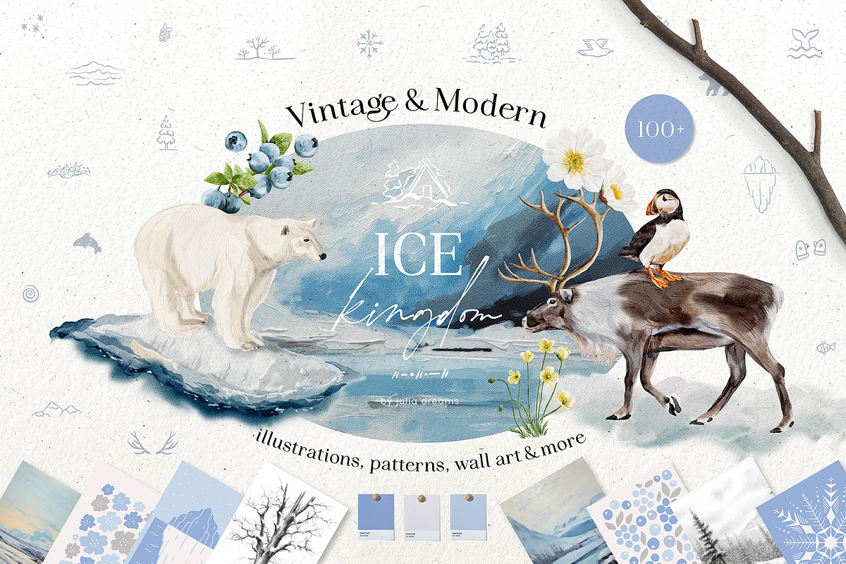 Ice Kingdom Watercolor Collection, an Object Graphic by Julia Dreams (Photo 1 of 11)