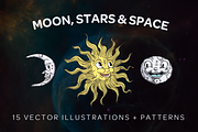 Moon Stars & Space Illustration Set, an Illustration by Inkwell Supply Co (Thumbnail 1 of 11)