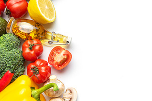 Fresh colorful vegetables and healthy ingredients for cooking, a Food & Drink Photo by Olena Rudo