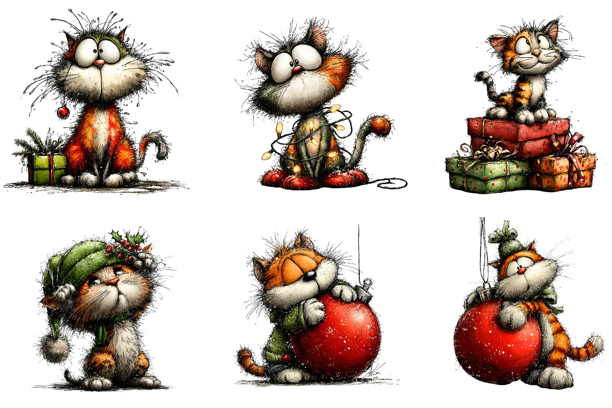 Whimsical Christmas Cat Clipart, an Illustration by CreationArt (Photo 4 of 5)