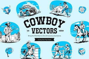 Cowboy Vector Illustration Set, a Person Illustration by Creative Stall
