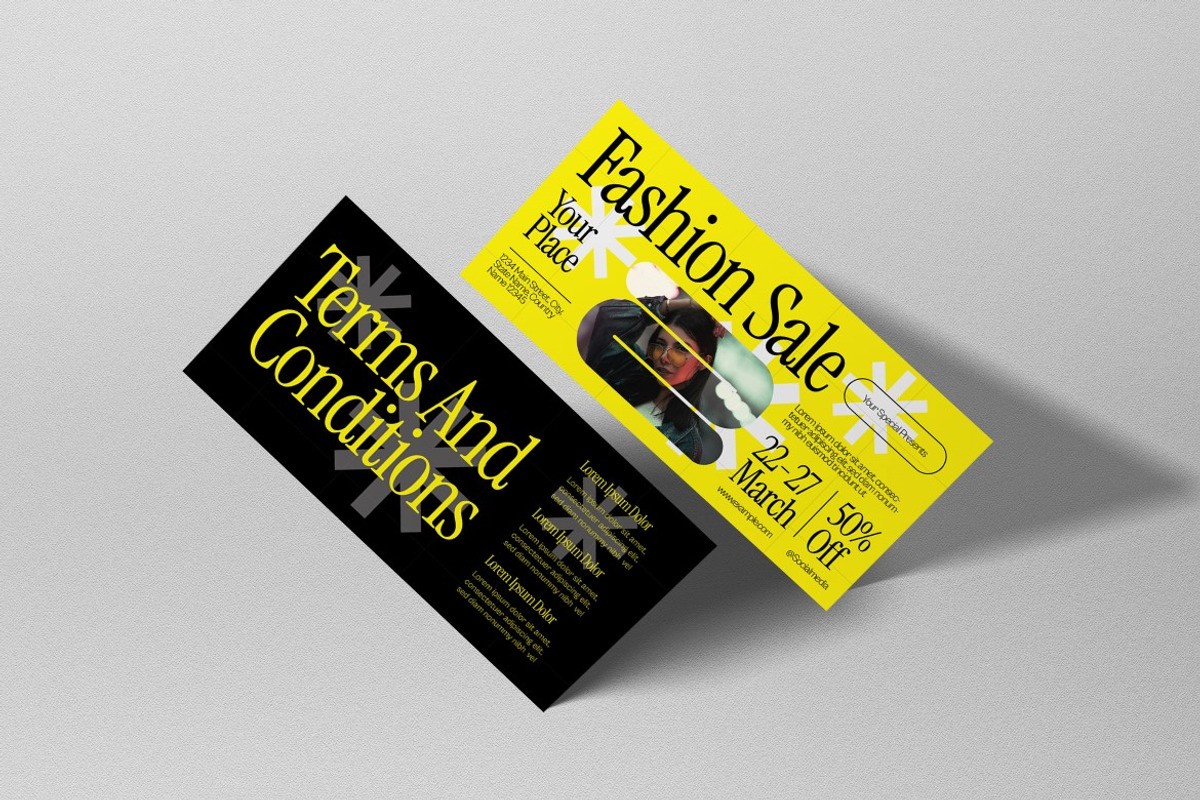 Yellow Black Fashion Sale Voucher, a Card Template by graphicook (Photo 5 of 6)