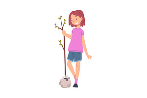 Smiling Girl Planting Tree, Child