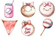 Retro Girly Baseball Clipart Sublima, an Illustration by Watercolor design (Thumbnail 3 of 4)