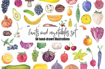 Fruits & Vegetables Hand-drawn set, a Food Illustration by Visual Animal