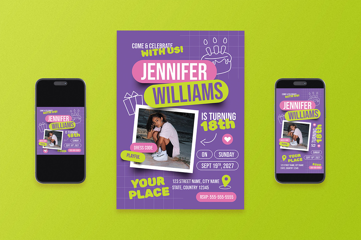 Purple Teens Birthday Invitation, a Flyer Template by Aiyari Graphic (Photo 1 of 3)