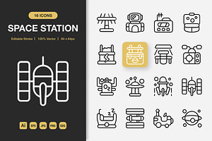 Space Station Outline Icons