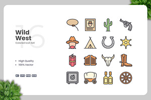 Wild West Colored Icons, an Icon by Upnowgraphic