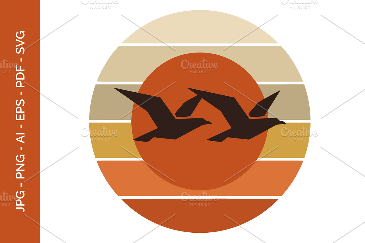 Birds flying across sun illustration, an Animal Illustration by nandinigraphics (Photo 2 of 3)