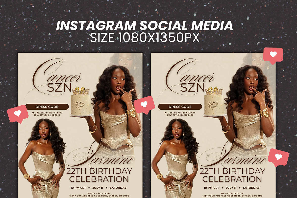 Cancer SZN Birthday Invitation Flyer, a Social Media Template by Lux Logo Studios (Photo 3 of 6)