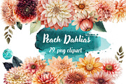 Watercolor Peach Dahlias Clipart, an Object Illustration by Verdigris Studios (Thumbnail 1 of 4)