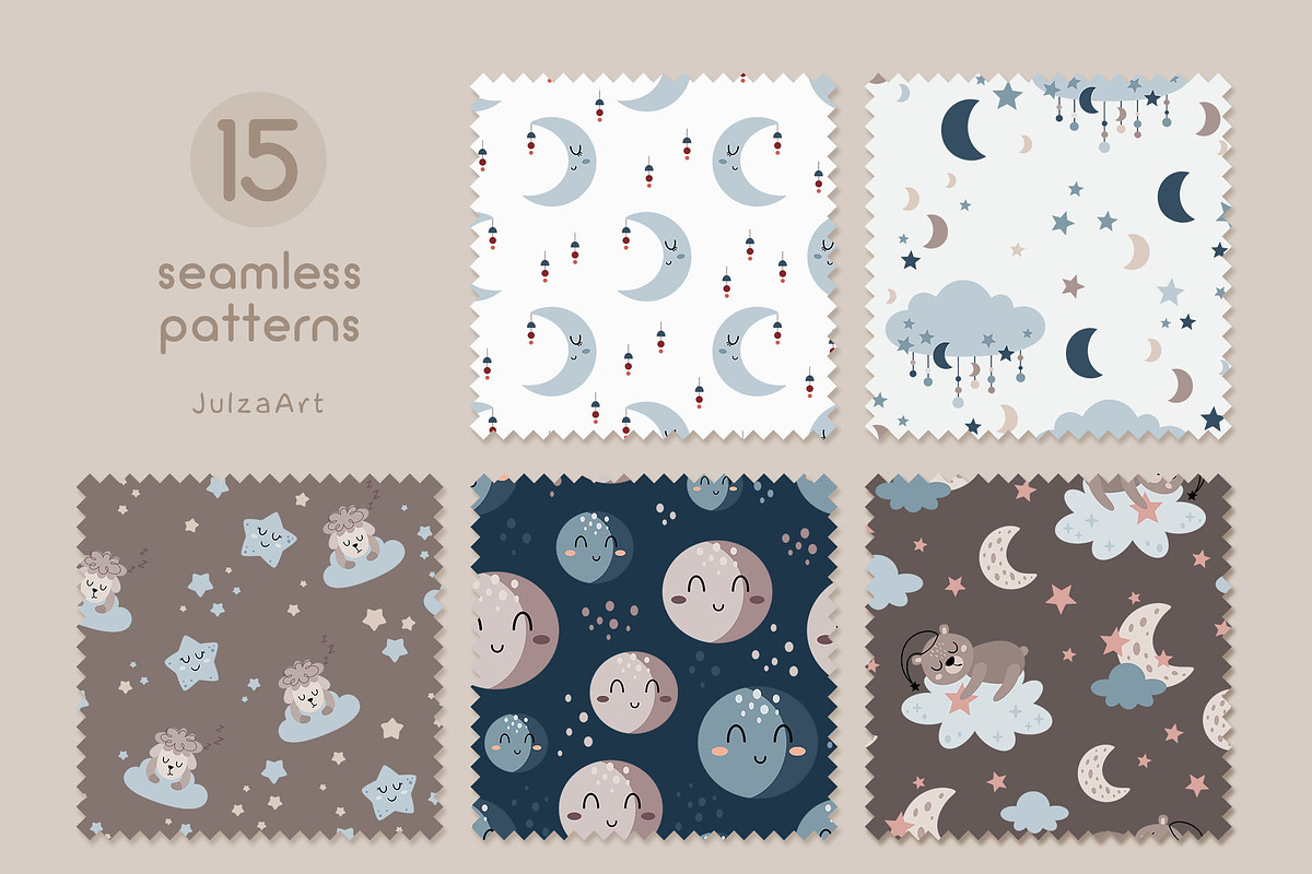 Sweet dreams clipart & patterns, an Animal Illustration by JulzaArt (Photo 7 of 9)