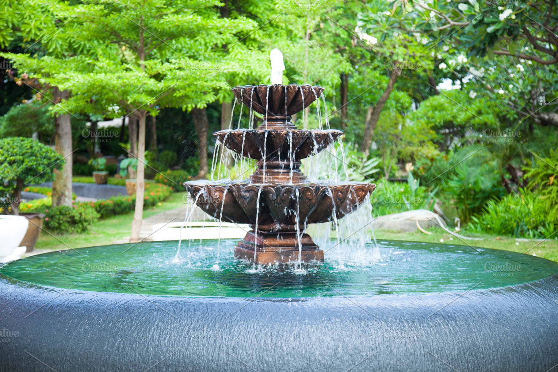 Fountain in the garden featuring architecture, background, and beautiful, a Nature Photo by a454