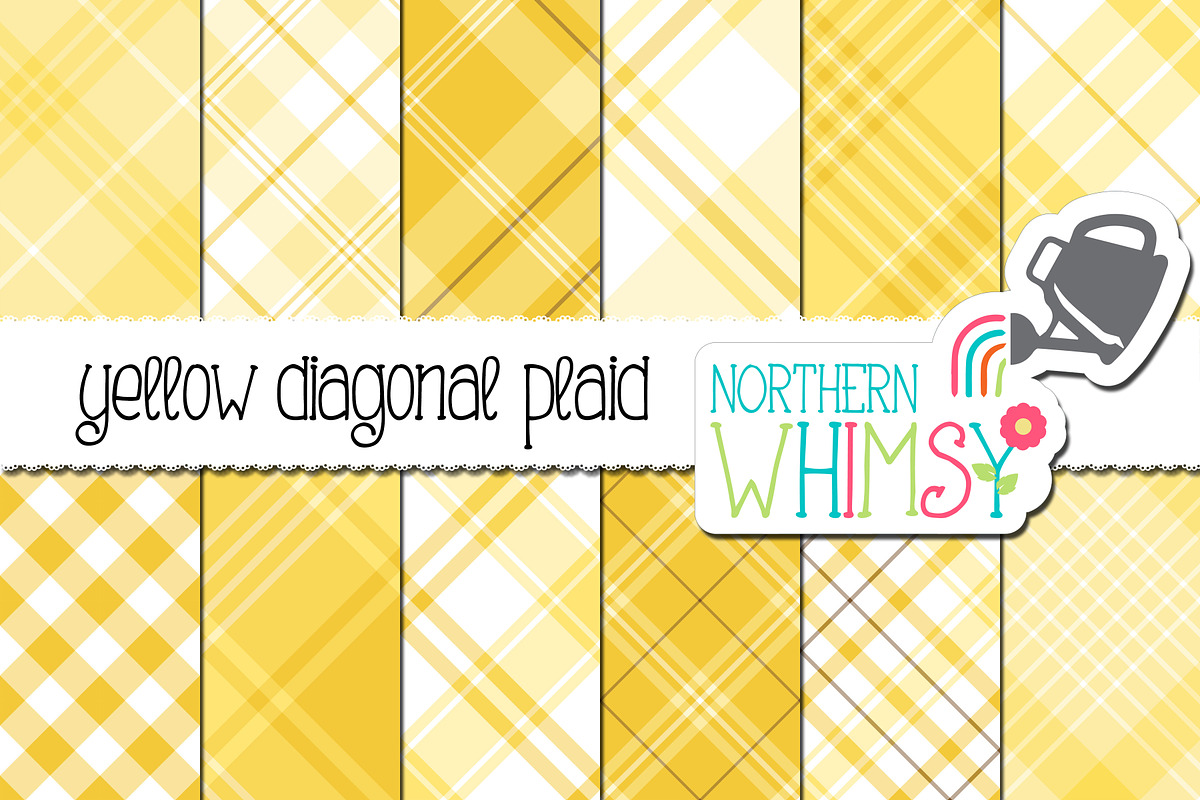 Yellow Seamless Diagonal Plaid, a Pattern Graphic by Northern Whimsy Design