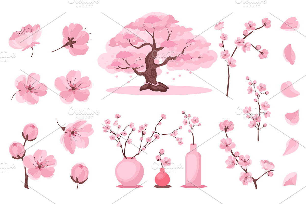 Sakura Blossom Set, an Object Illustration by alexdndz