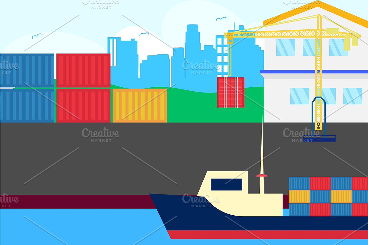 Container Ship at Freight Port Pack, a Technology Illustration by bungamustia (Photo 7 of 12)