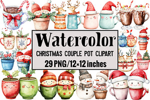 Christmas Couple Pot Clipart, an Illustration by Design Market