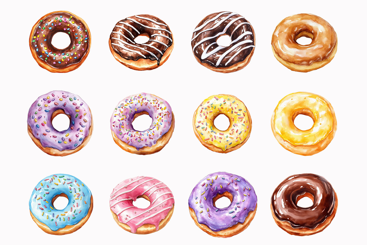 Watercolor Donuts Clip Art, an Illustration by Design Market (Photo 3 of 4)