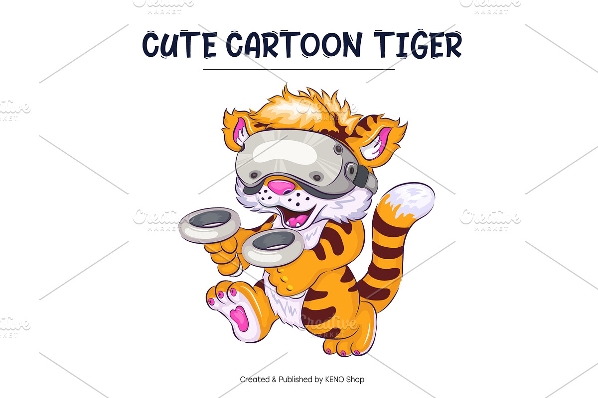 Set of Cute Cartoon Tigers., an Animal Illustration by KENO Mascots (Photo 7 of 7)