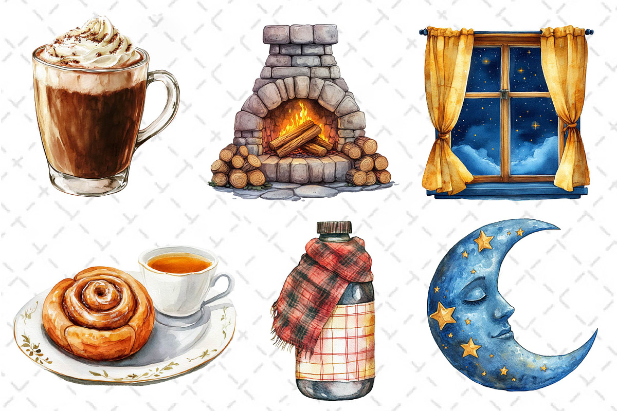 Watercolor Cozy Evening Clipart, an Illustration by Dream Creation (Photo 5 of 6)