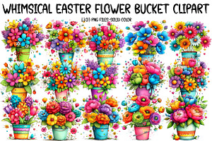 Whimsical Easter Flower Bucket Clipa, an Illustration by Designworld