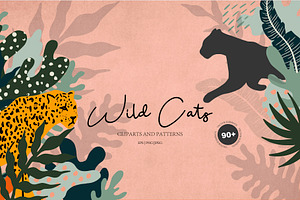 Wild cats. Jungle & tropical set.