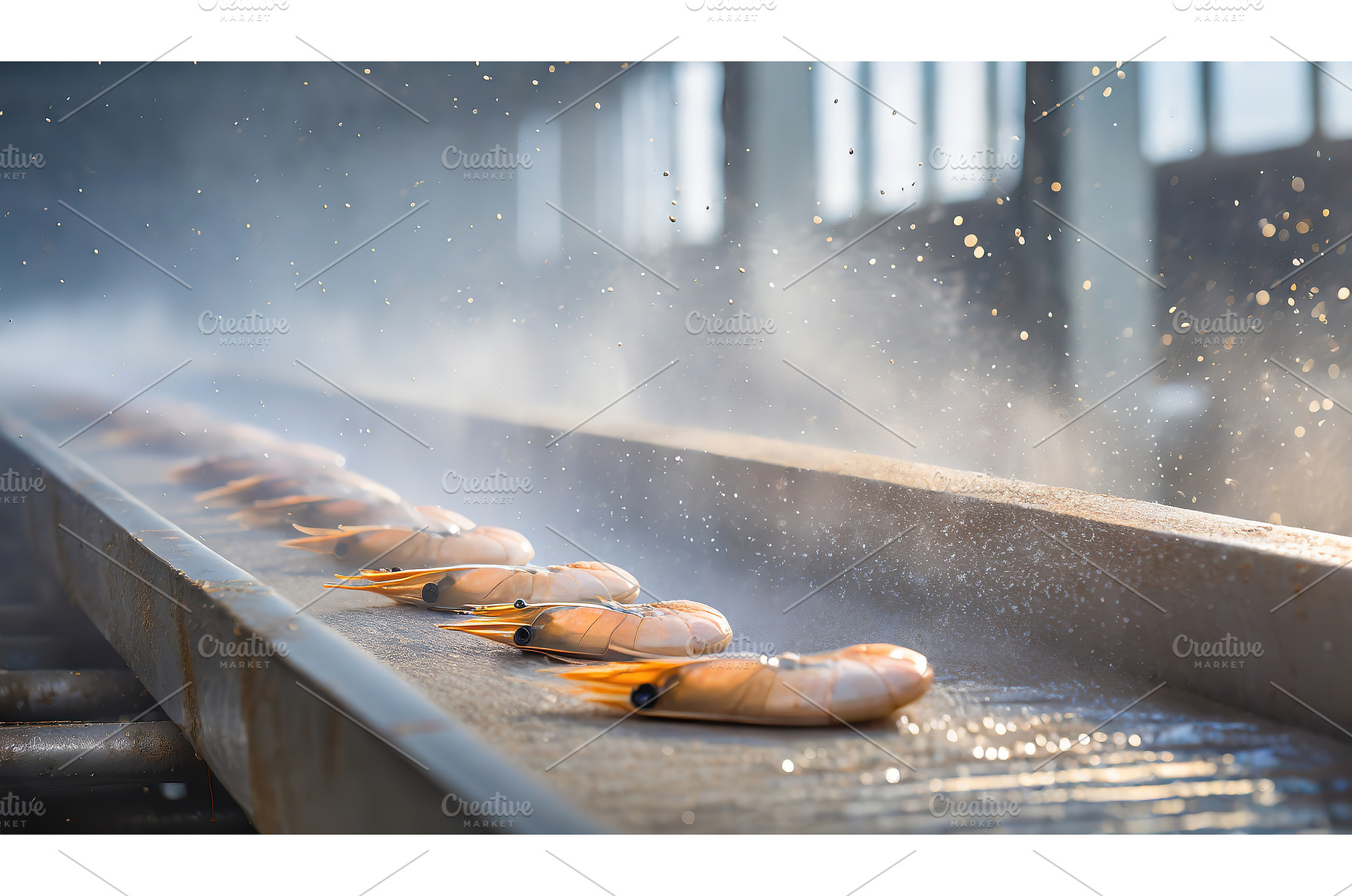 Close-up of shrimp on a conveyor, an Industrial Photo by Igor Tichonow