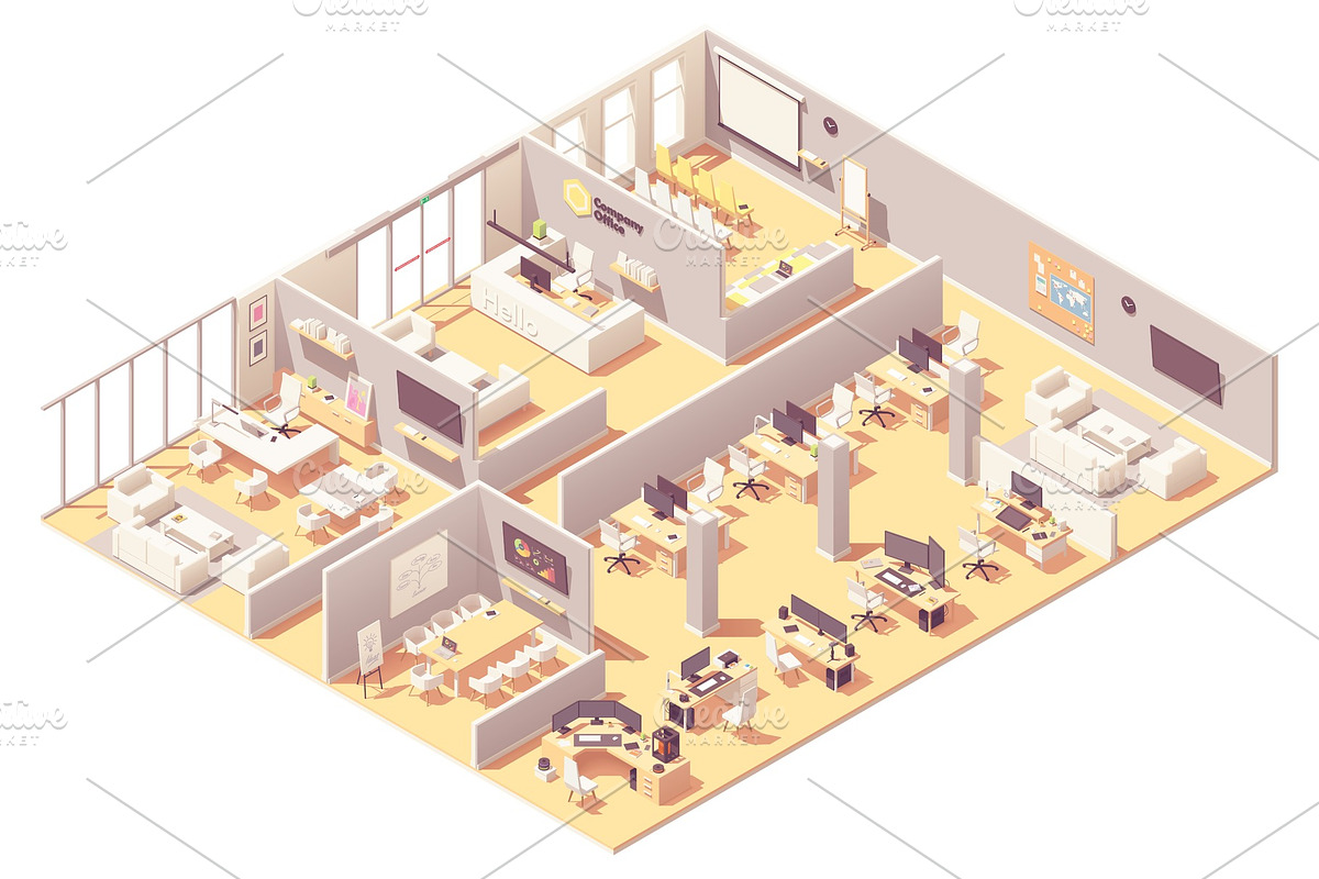 Vector isometric office interiors, a Work Illustration by tele52 (Photo 2 of 17)
