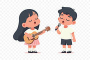 Little Girl Guitar Singing Cartoon, a Person Illustration by Partikusi Design (Thumbnail 3 of 3)