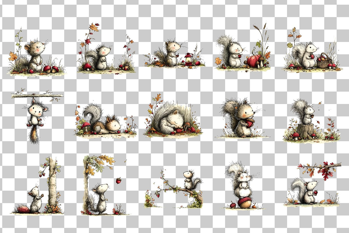 Whimsical Autumn Squirrel Clipart, a Seasonal Illustration by Nicolle's Colorful Art (Photo 3 of 4)