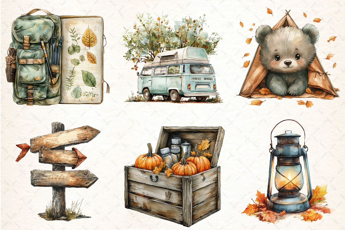 Autumn Camping Trip Clipart, an Illustration by DreamCafeArt (Photo 2 of 7)