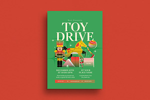 Green Modern Retro Toy Drive Flyer, a Flyer Template by VectorVactory