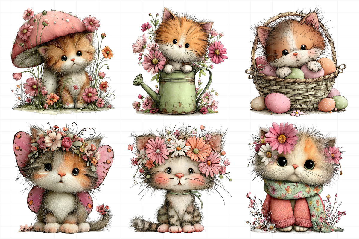 Whimsical Spring Cat Clipart, an Illustration by Daily.Designs (Photo 5 of 7)