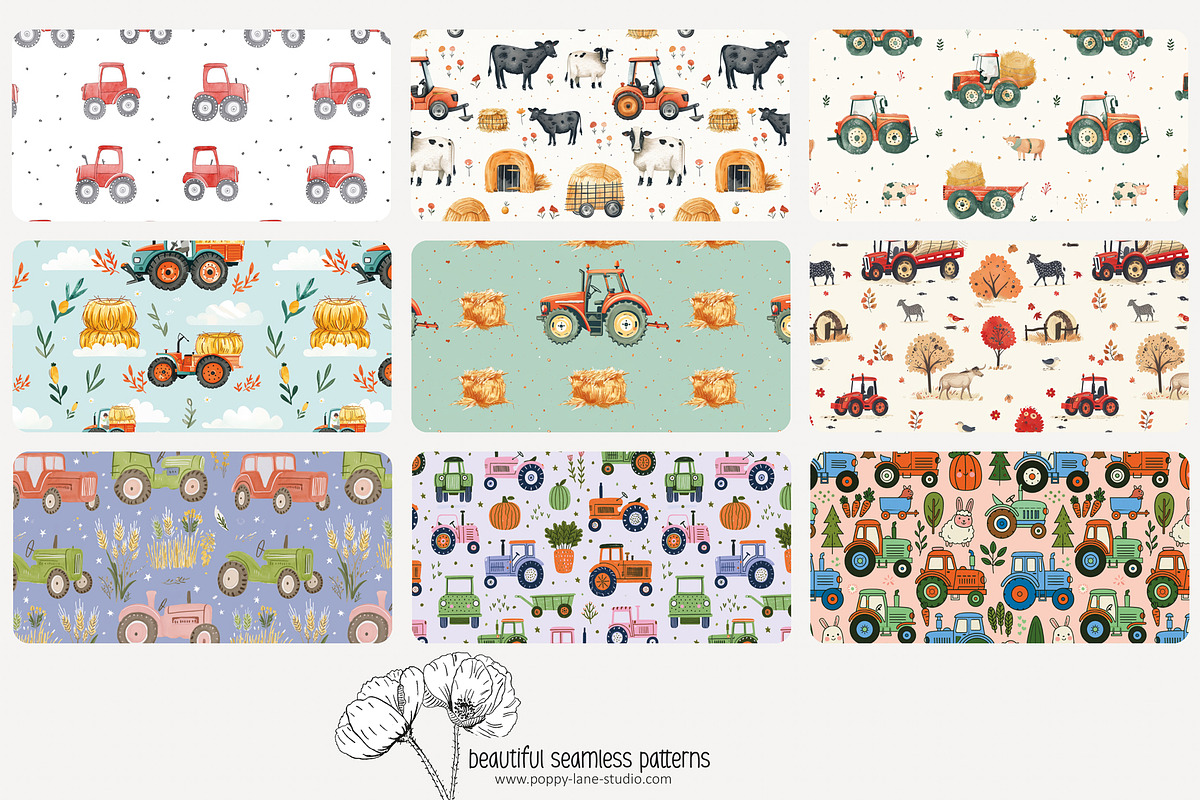 70 tractor seamless pattern, a Pattern Graphic by Poppy Lane Studio