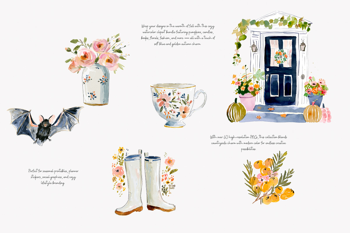 autumn clipart cozy cottage png, a Decorative Illustration by Patishop Art (Photo 6 of 8)