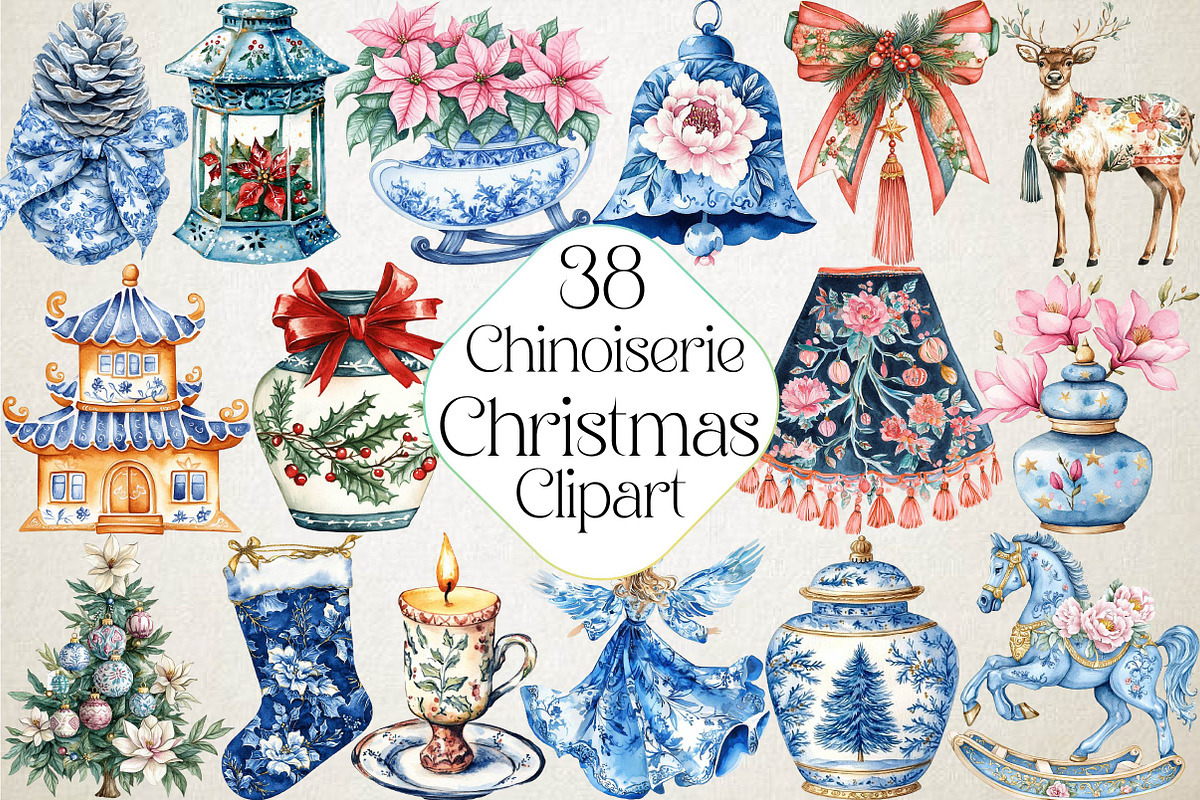 Christmas Chinoiserie Sublimation Bu, an Illustration by DreamPrint404 (Photo 1 of 5)