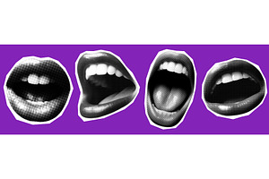Woman lips as retro halftone collage