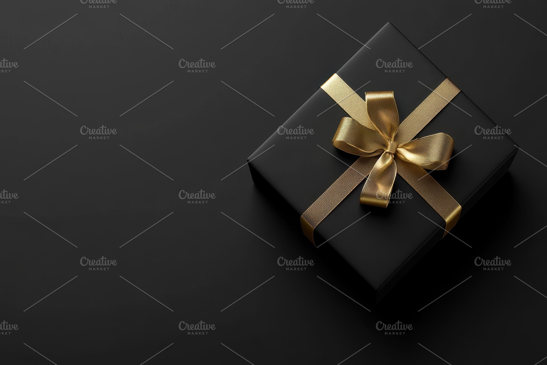 Elegant black gift box with golden r, a Photo by Tanuart