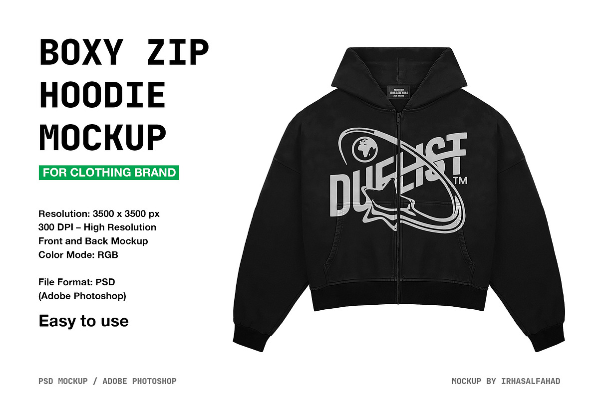 Zipper Hoodie Mockup | Boxy Cut, a Hoody Mockup by Irhasalfahad (Photo 1 of 5)