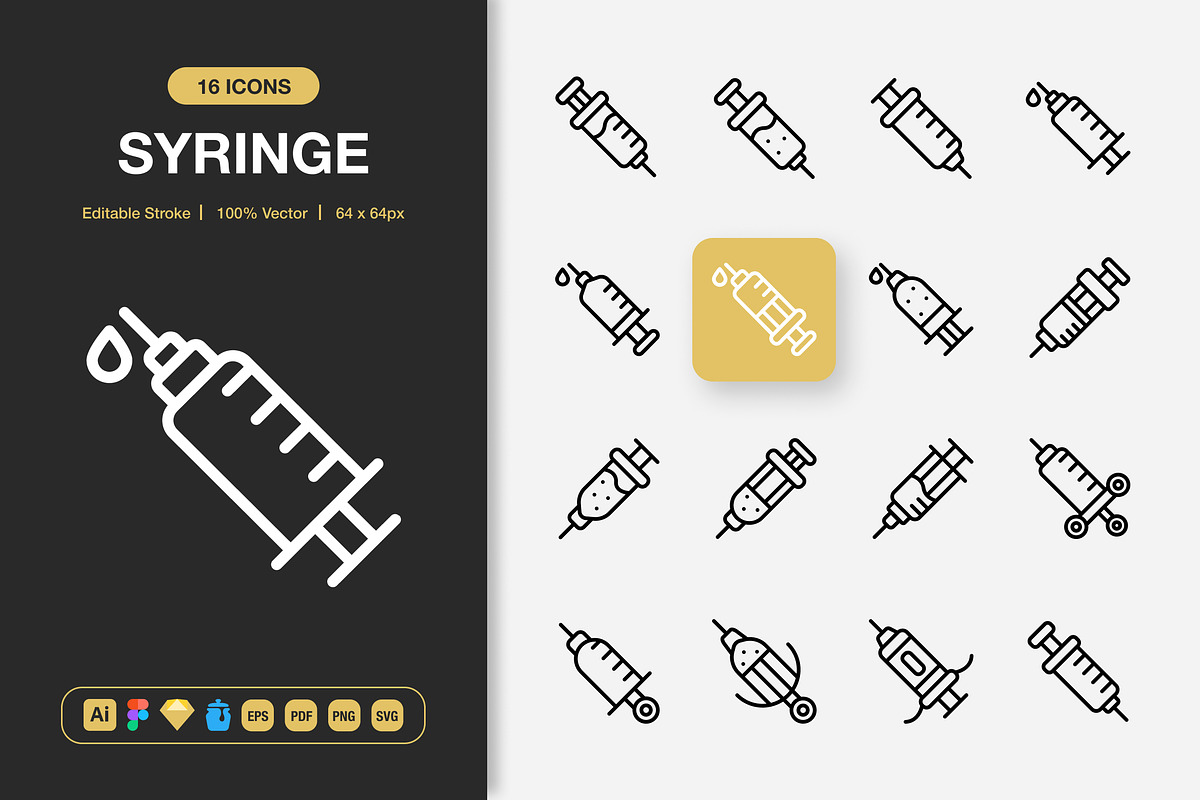 Syringe Icons, an Outline Icon by Spacepixel Creative