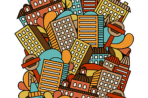 Town Seamless Patterns With Houses.