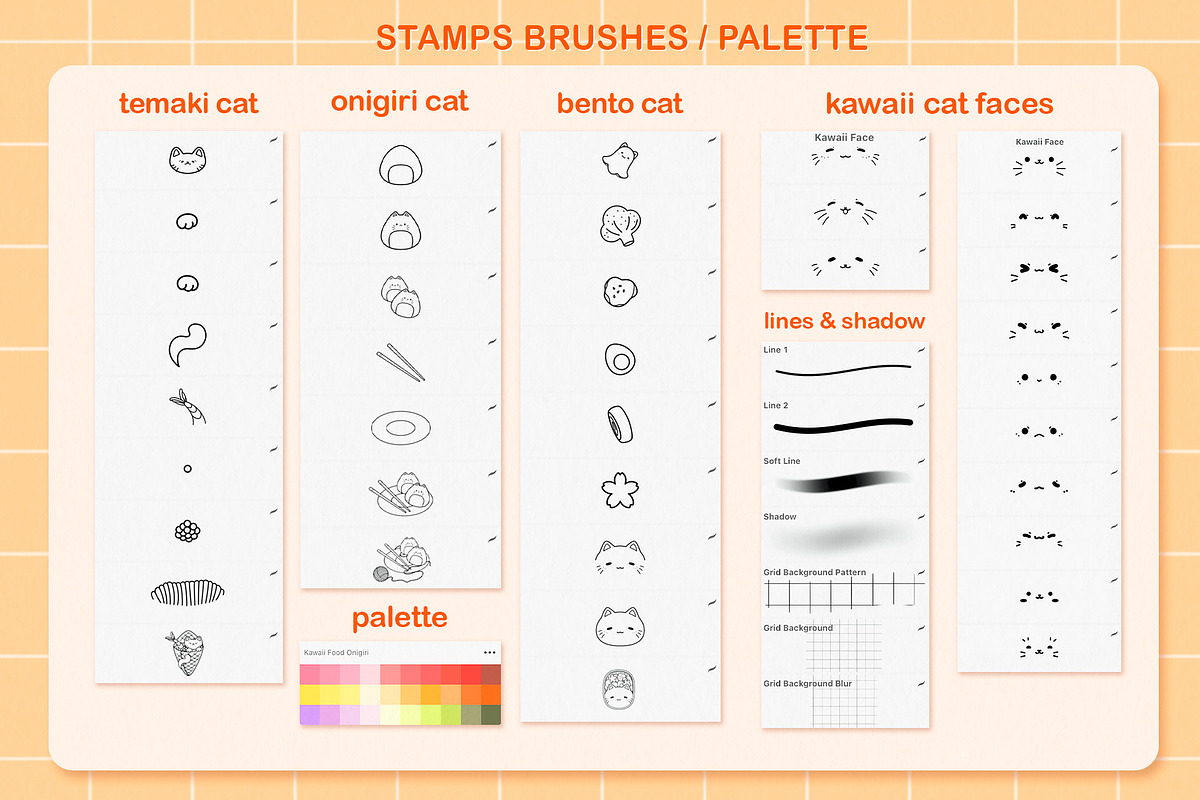 Cute Procreate Bundle, Kawaii Stamps, a Food Illustration by InkPrintsTattoo (Photo 2 of 6)