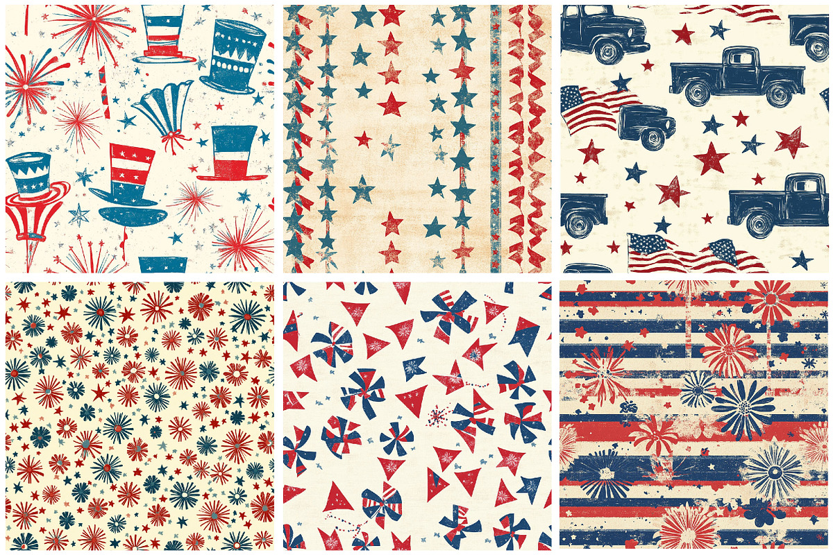 Vintage 4th of July Digital Paper, a Seasonal Illustration by Designking (Photo 3 of 5)