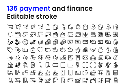 135 icon pack for payment & finance